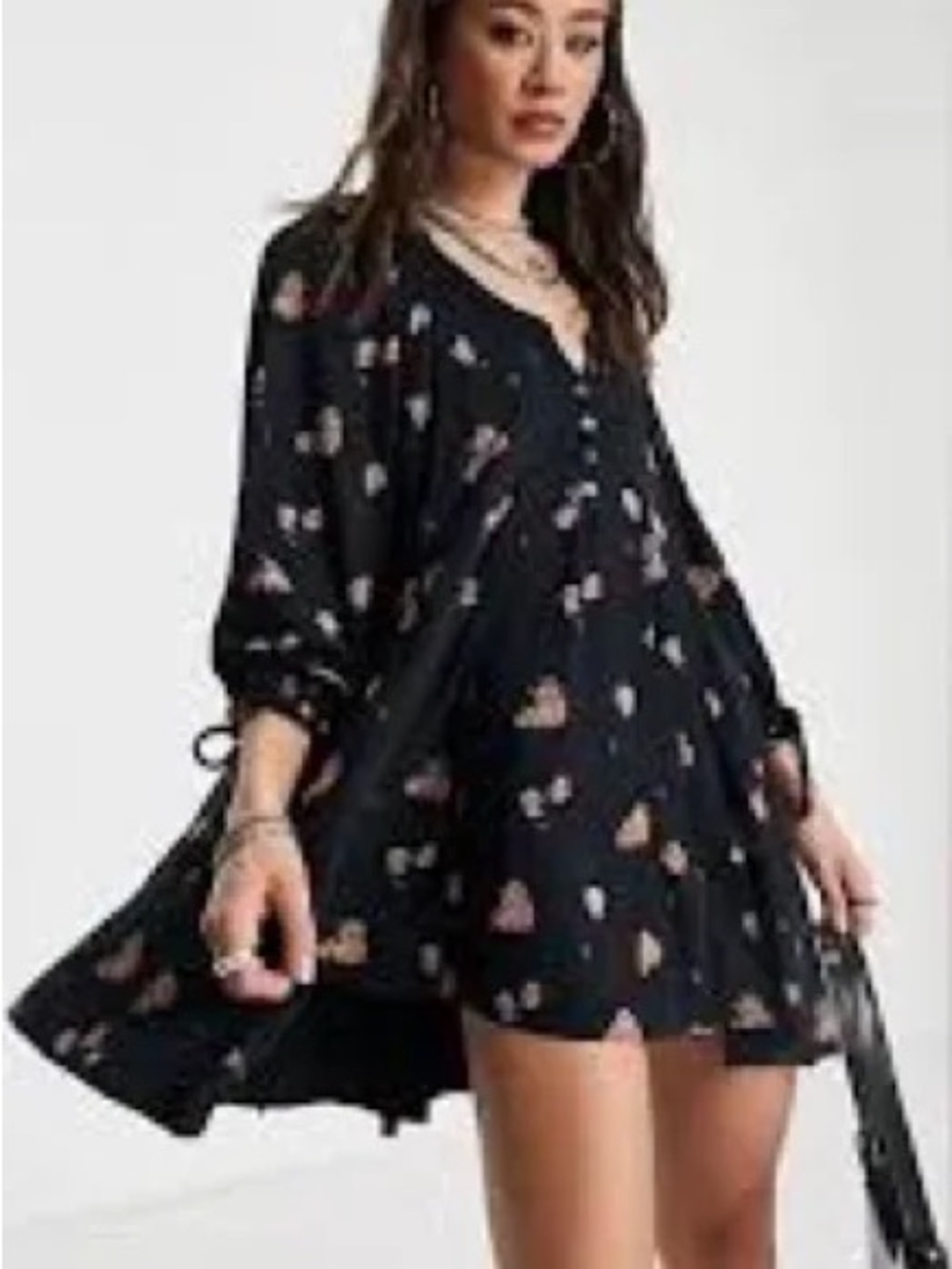 We The Free Black Floral Henley Babydoll Dress